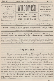 Wiadomości : organ Towarzystwa Galic. Konceptowych Urzędników Skarb. R.4, 1913, nr 11