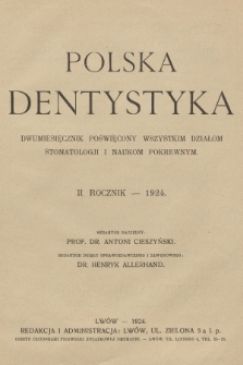 Polska Dentystyka : dwumiesięcznik poświęcony wszystkim działom stomatologji i naukom pokrewnym. R.2, 1924, Skorowidz alfabetyczny