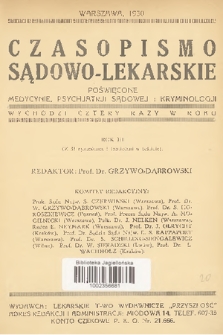 Czasopismo Sądowo-Lekarskie : poświęcone medycynie, psychjatrji sądowej i kryminologji. R.3, 1930, Spis rzeczy tomu trzeciego