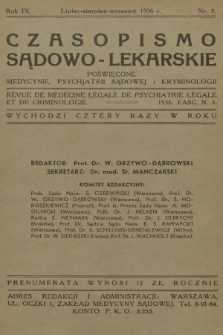 Czasopismo Sądowo-Lekarskie : poświęcone medycynie, psychjatrji sądowej i kryminologji. R.9, 1936, nr 3
