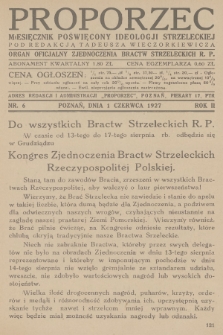 Proporzec : miesięcznik poświęcony ideologji strzeleckiej : organ oficjalny Zjednoczenia Bractw Strzeleckich R. P. R.2, 1927, nr 6