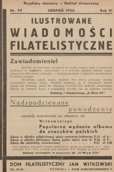 Ilustrowane Wiadomości Filatelistyczne : miesięcznik poświęcony sprawom filatelistyki. R.6, 1936, nr 59 - Bezpłatny okazowy - Nakład streszczony