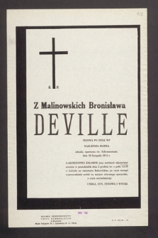 Ś.p. Z Malinowskich Bronisława Deville wdowa po ppłk WP [...] odeszła [...] dnia 28 listopada 1974 r. [...]