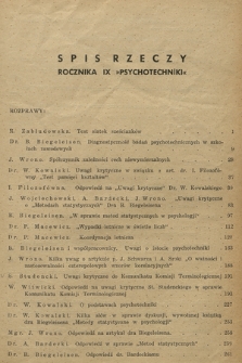 Psychotechnika : organ Polskiego Towarzystwa Psychologicznego. R.9, 1935, Spis rzeczy rocznika IX