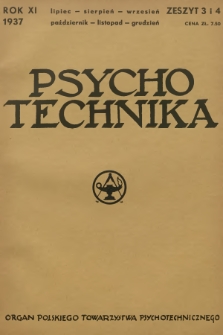 Psychotechnika : organ Polskiego Towarzystwa Psychologicznego. R.11, 1937, Zeszyt 3-4