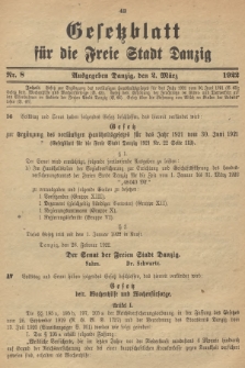 Gesetzblatt für die Freie Stadt Danzig. 1922, Nr. 8