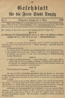 Gesetzblatt für die Freie Stadt Danzig. 1922, Nr. 9