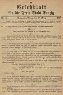 Gesetzblatt für die Freie Stadt Danzig. 1922, Nr. 14