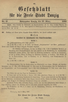 Gesetzblatt für die Freie Stadt Danzig. 1922, Nr. 15
