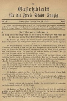 Gesetzblatt für die Freie Stadt Danzig. 1922, Nr. 16