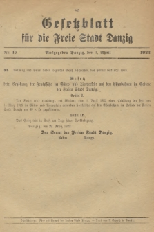 Gesetzblatt für die Freie Stadt Danzig. 1922, Nr. 17