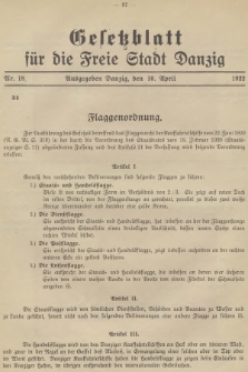 Gesetzblatt für die Freie Stadt Danzig. 1922, Nr. 18