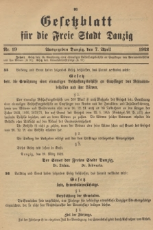 Gesetzblatt für die Freie Stadt Danzig. 1922, Nr. 19