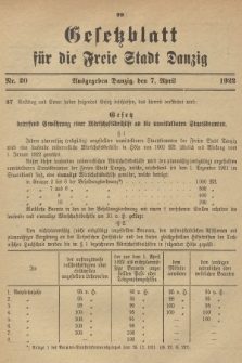 Gesetzblatt für die Freie Stadt Danzig. 1922, Nr. 20