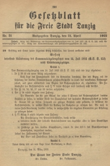 Gesetzblatt für die Freie Stadt Danzig. 1922, Nr. 21