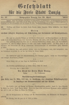 Gesetzblatt für die Freie Stadt Danzig. 1922, Nr. 22
