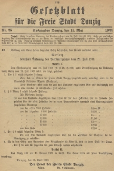 Gesetzblatt für die Freie Stadt Danzig. 1922, Nr. 25
