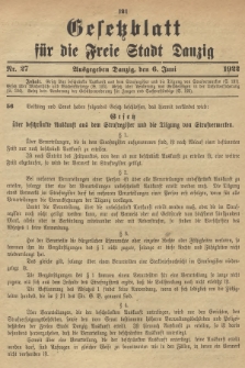 Gesetzblatt für die Freie Stadt Danzig. 1922, Nr. 27