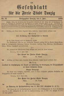 Gesetzblatt für die Freie Stadt Danzig. 1922, Nr. 31