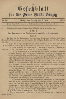 Gesetzblatt für die Freie Stadt Danzig. 1922, Nr. 33
