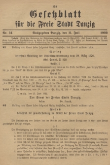Gesetzblatt für die Freie Stadt Danzig. 1922, Nr. 34