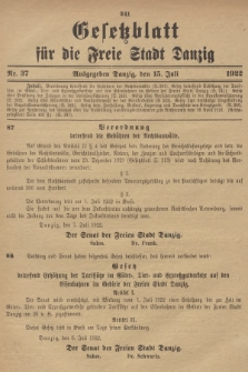 Gesetzblatt für die Freie Stadt Danzig. 1922, Nr. 37