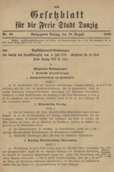 Gesetzblatt für die Freie Stadt Danzig. 1922, Nr. 40