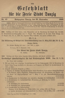 Gesetzblatt für die Freie Stadt Danzig. 1922, Nr. 45