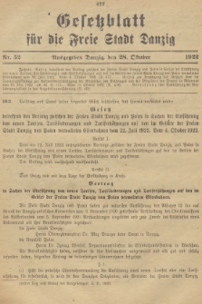 Gesetzblatt für die Freie Stadt Danzig. 1922, Nr. 52