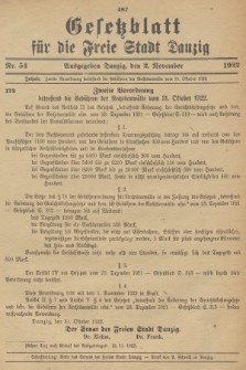 Gesetzblatt für die Freie Stadt Danzig. 1922, Nr. 54