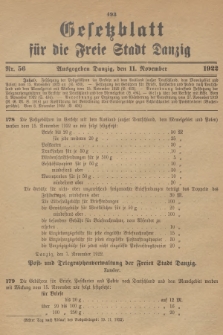 Gesetzblatt für die Freie Stadt Danzig. 1922, Nr. 56