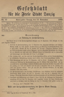 Gesetzblatt für die Freie Stadt Danzig. 1922, Nr. 57