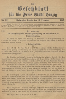 Gesetzblatt für die Freie Stadt Danzig. 1922, Nr. 63