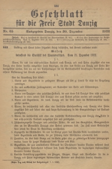 Gesetzblatt für die Freie Stadt Danzig. 1922, Nr. 65