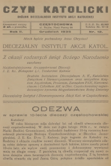 Czyn Katolicki : okólnik Diecezjalnego Instytutu Akcji Katolickiej. R.2, 1935, nr 12