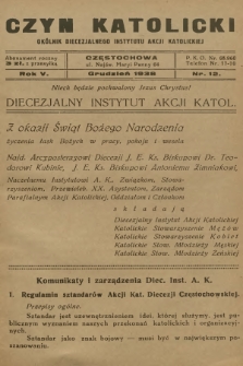 Czyn Katolicki : okólnik Diecezjalnego Instytutu Akcji Katolickiej. R.5, 1938, nr 12