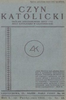 Czyn Katolicki : okólnik Diecezjalnego Instytutu Akcji Katolickiej. R.1, 1934, nr 10