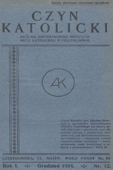Czyn Katolicki : okólnik Diecezjalnego Instytutu Akcji Katolickiej. R.1, 1934, nr 12