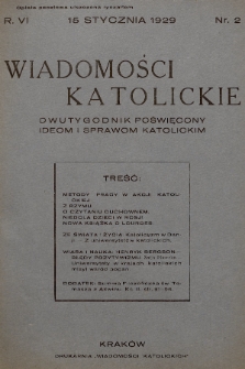 Wiadomości Katolickie : dwutygodnik poświęcony ideom i sprawom katolickim. 1929, nr 2