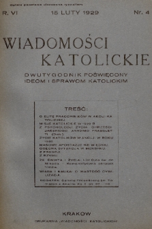 Wiadomości Katolickie : dwutygodnik poświęcony ideom i sprawom katolickim. 1929, nr 4