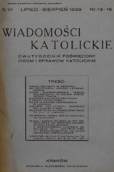 Wiadomości Katolickie : dwutygodnik poświęcony ideom i sprawom katolickim. 1929, nr 13-16