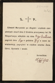 Ś. p. Edward Maryański [...] zmarł dnia 2 grudnia [...] : Jarmolińce 15 XII 1912