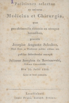 Positiones selectae ex universa medica et chirurgia, quas [...] die 30. Julii 1818 : [dissertatio inauguralis medica: De ferro]