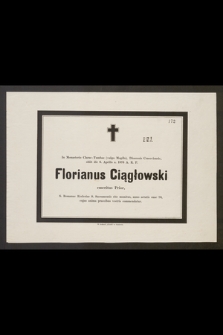 In Monasterio Clarae-Tumbae [...] obit die 6. Aprilis a. 1876 A. R. P. Florianus Ciągłowski [...] anno aetatis suae 76 [...]