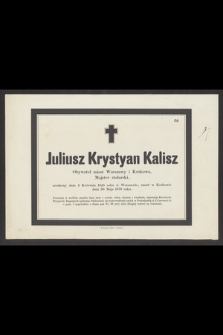 Juliusz Krystyan Kalisz Obywatel miast Warszawy i Krakowa, majster stolarski urodzony dnia 4 Kwietnia 1825 roku w Warszawie, zmarł w Krakowie dnia 30 Maja 1879 roku