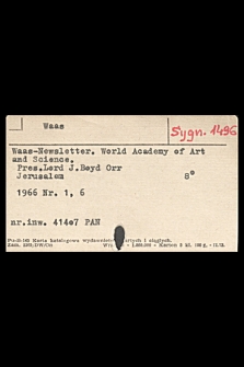 Katalog kartkowy Biblioteki Instytutu Botaniki Uniwersytetu Jagiellońskiego : czasopisma : zakres skrzynki: Waas-The year