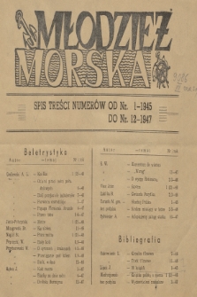 Młodzież Morska : miesięcznik Ligi Morskiej. R.1, 1945, Spis treści numerów od nr 1-1945 do nr 12-1947