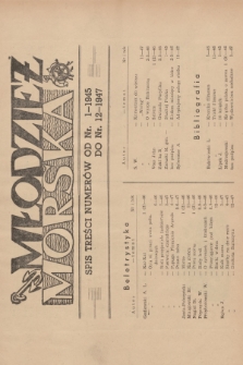 Młodzież Morska : miesięcznik młodzieżowy Ligi Morskiej. R.3, 1947, Spis treści numerów od nr 1-1945 do nr 12-1947