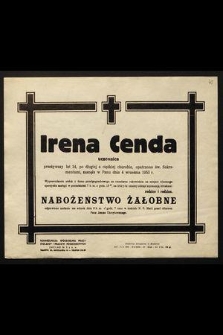 Irena Cenda uczennica [...] zasnęła w Panu dnia 4 września 1953 r. [...]