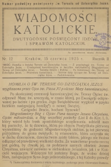 Wiadomości Katolickie : dwutygodnik poświęcony ideom i sprawom katolickim. R.2, 1925, nr 12